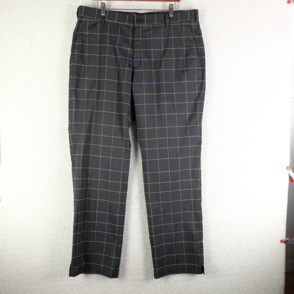 Nike Golf Pants Mens 38X32 Black Green Check Tour Performance Athletic Dri Fit